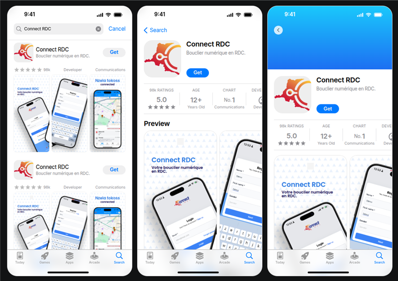 Connect RDC - Interface principale de l'application